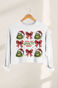 Christmas Coquette Bow Grinchy Cropped Sweatshirt For Women
