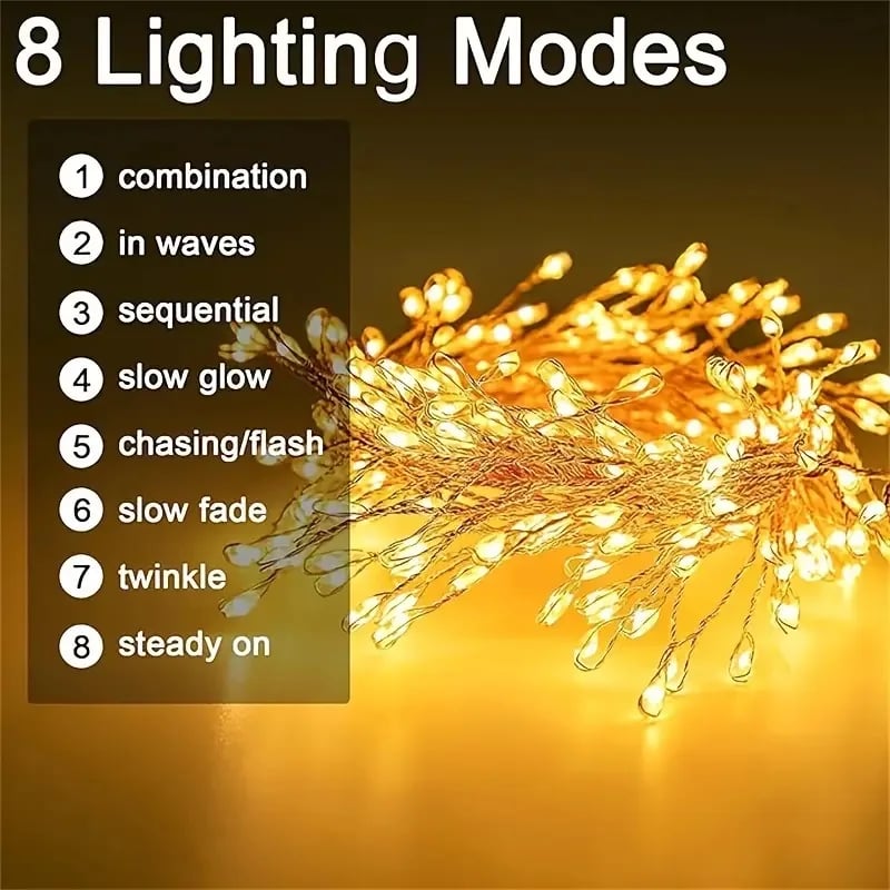Warm LED lights with an eight-mode guide