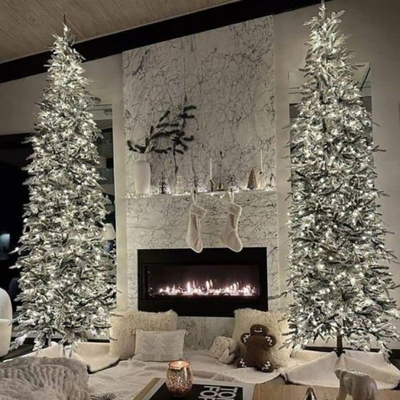White LED lights on living room trees