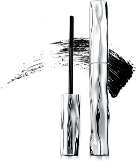 Black mascara with silver tube and metal wand