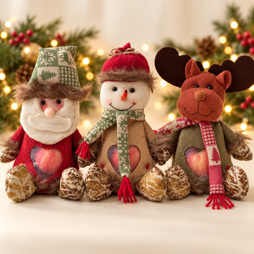 Reindeer decorative doll with antlers and patterned scarf