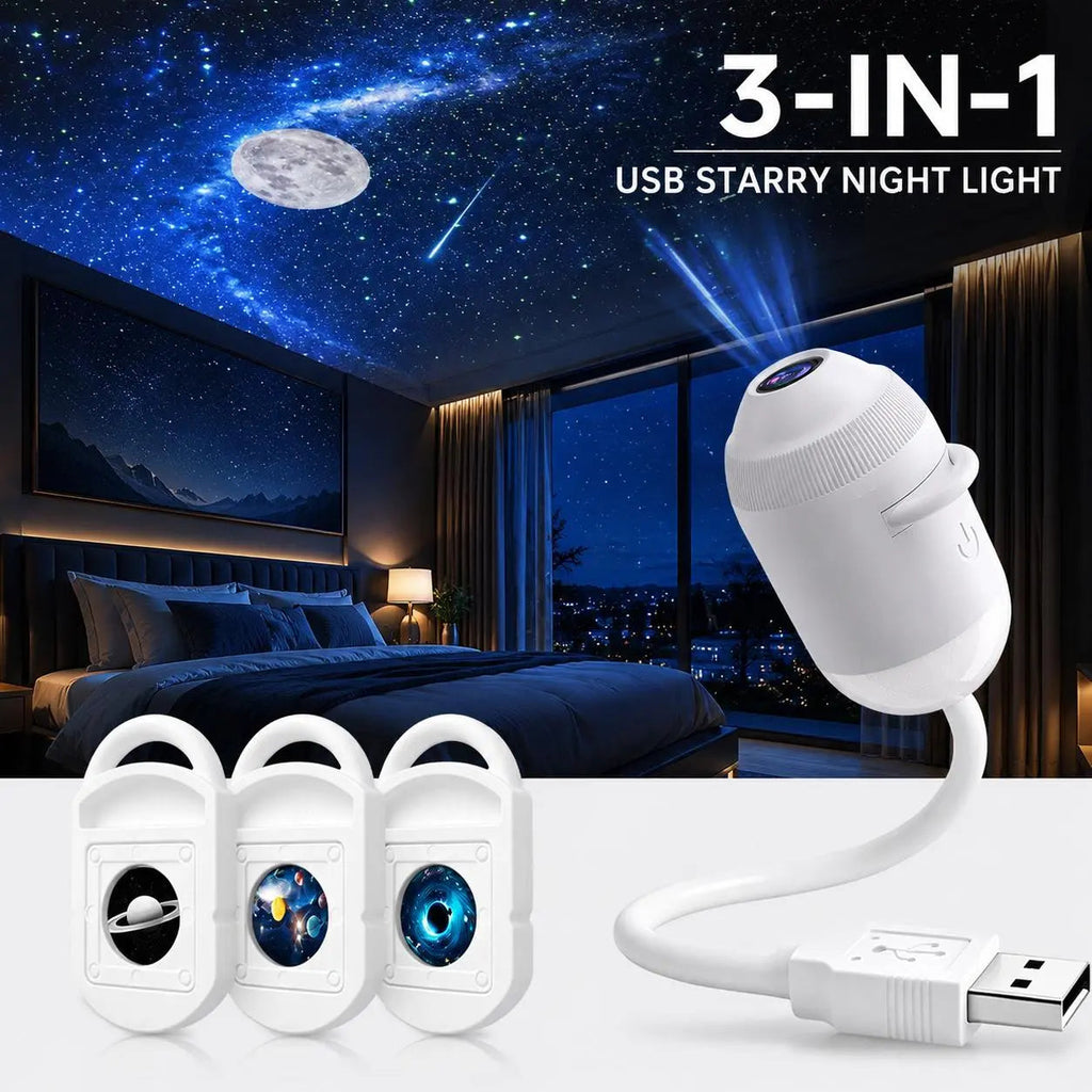 Dual-mode USB night light with 3 projection discs