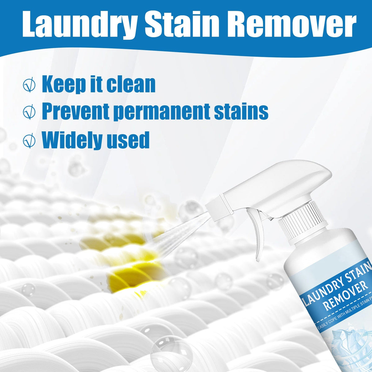 Spray bottle applying liquid to a stained fabric area