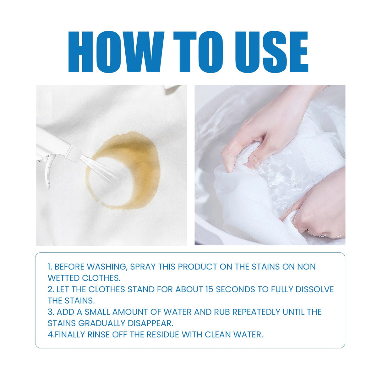 Illustrated spray treatment and rinse instructions