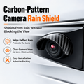 Carbon-pattern rain visor installed over car camera
