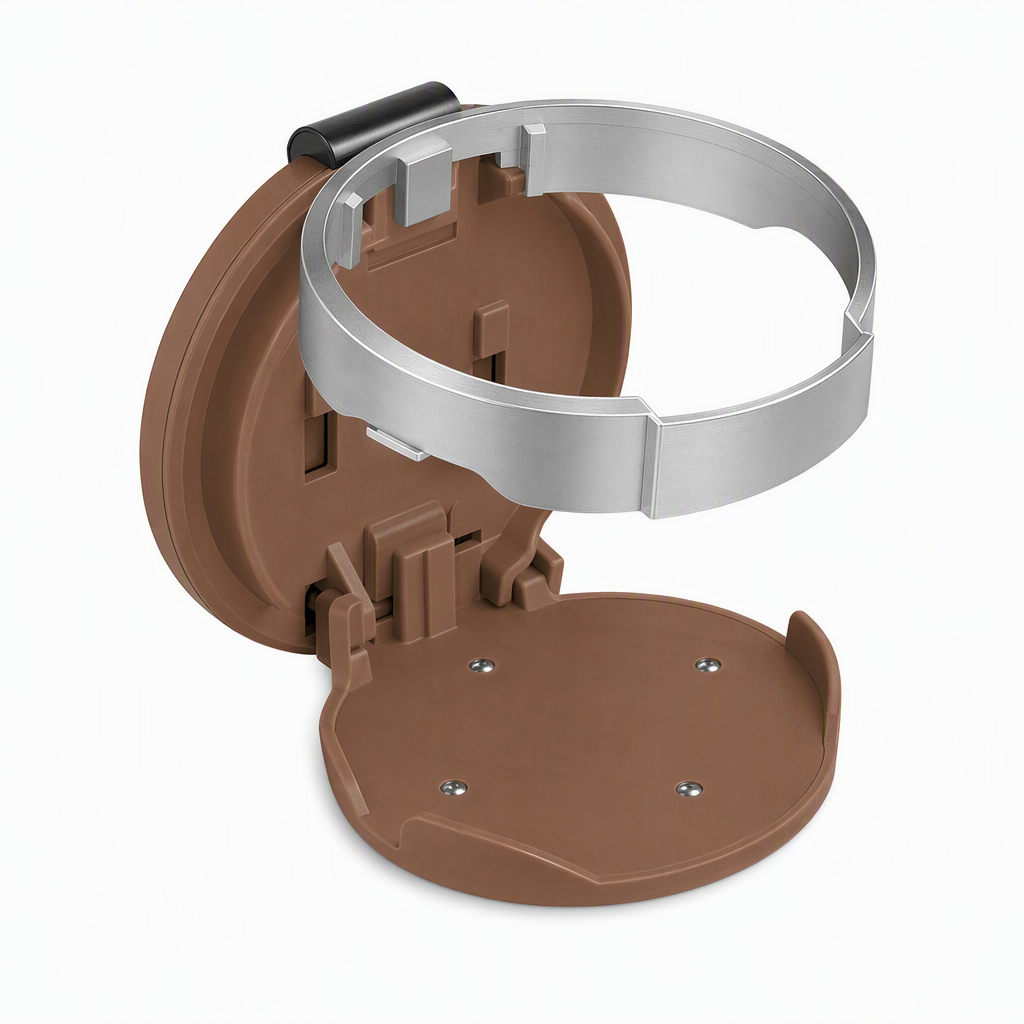 Chestnut brown foldable car door cup holder on white background