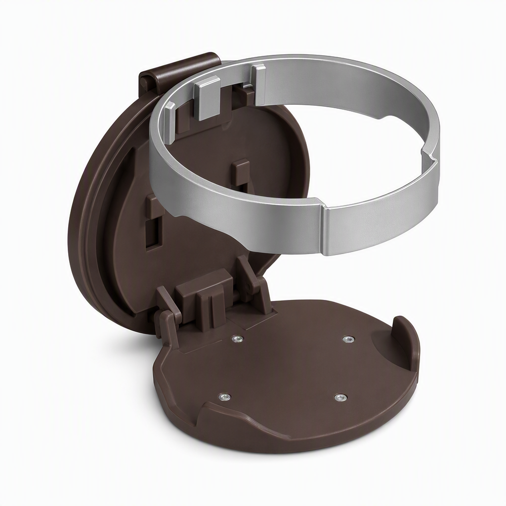 Mocha brown foldable car door cup holder on white background