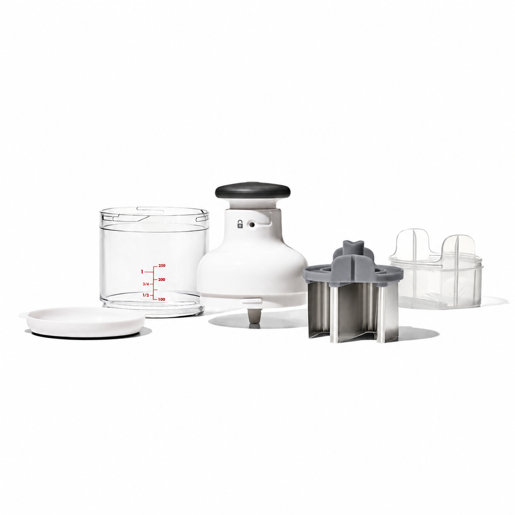 Separate food chopper cup and chopping components