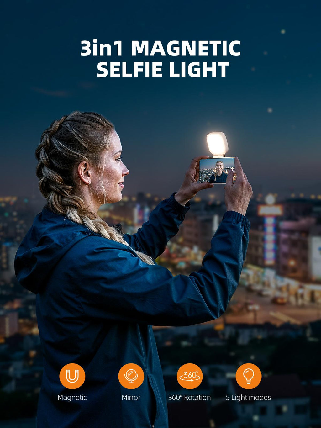 Magnetic LED Selfie Light with Mirror