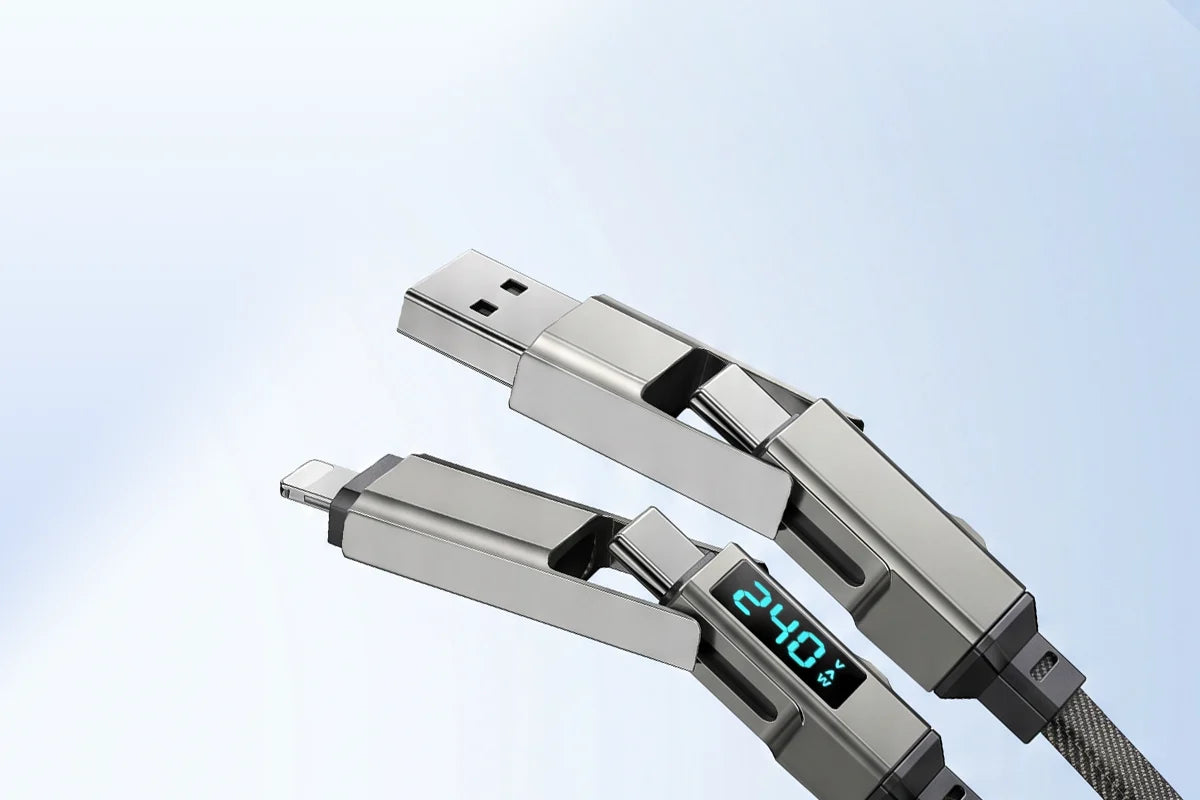 Compact keychain charging cable and connector ends