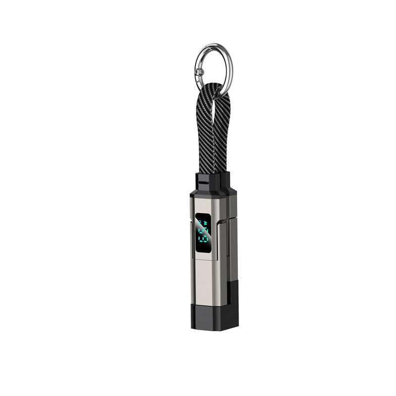 Black keychain charging cable with digital display
