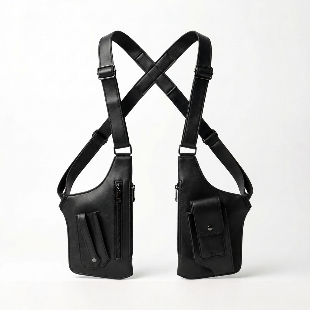 Black dual-pouch underarm shoulder bag