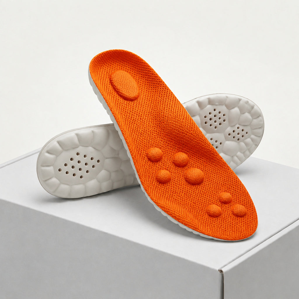 Orange shoe insole with cushioned underside
