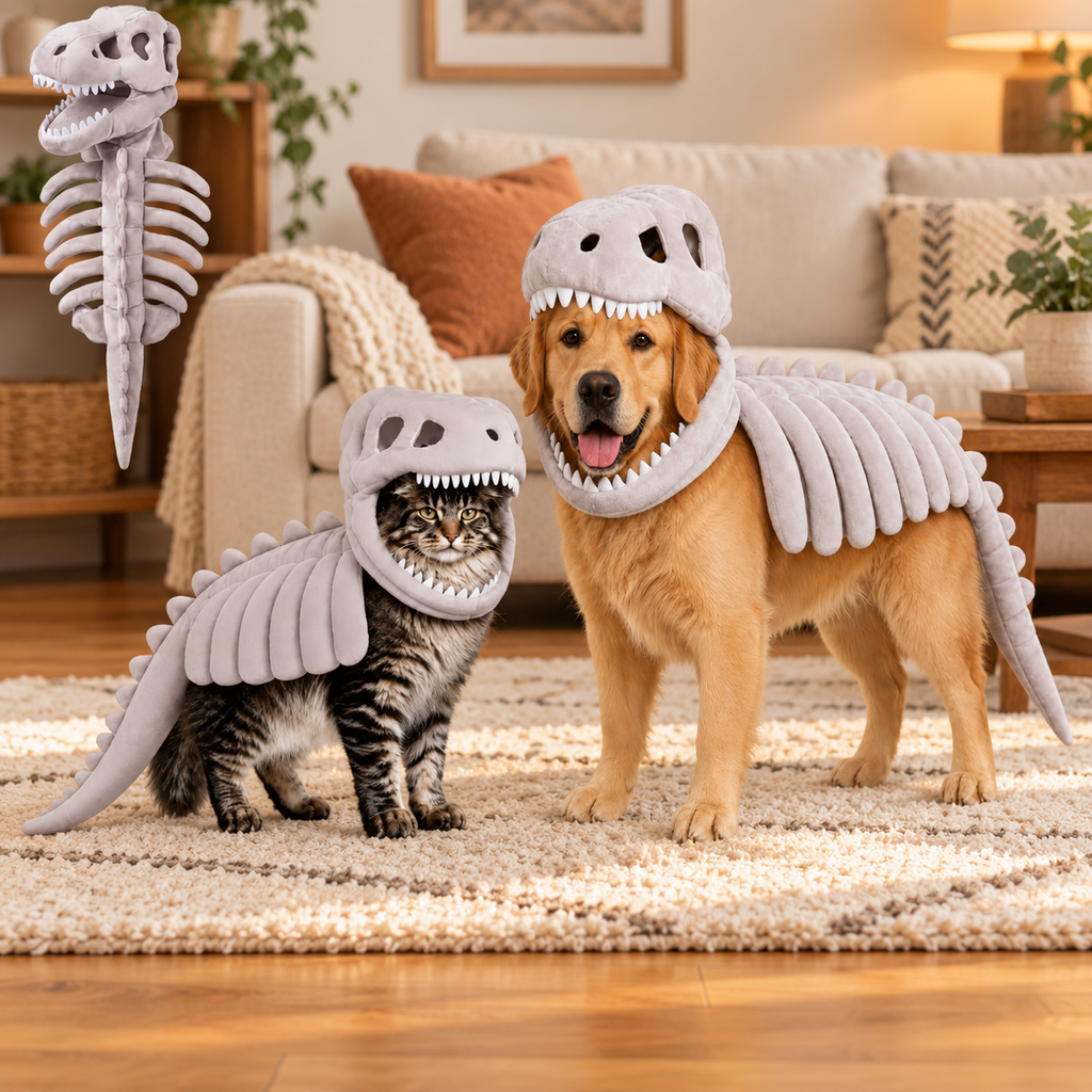 Gray dinosaur skeleton costume hat and body set