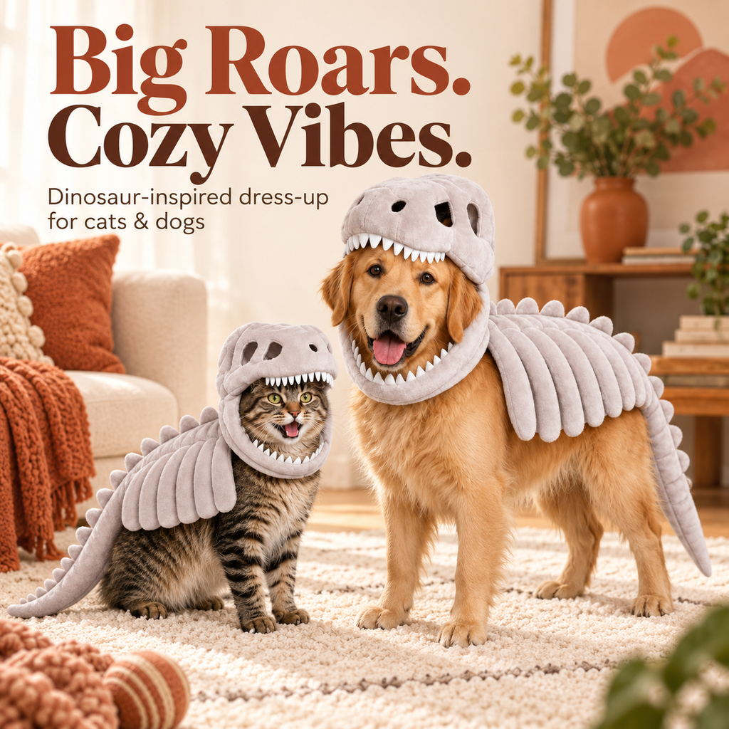 Pet Dinosaur Skeleton Costume Hat and Body Strap