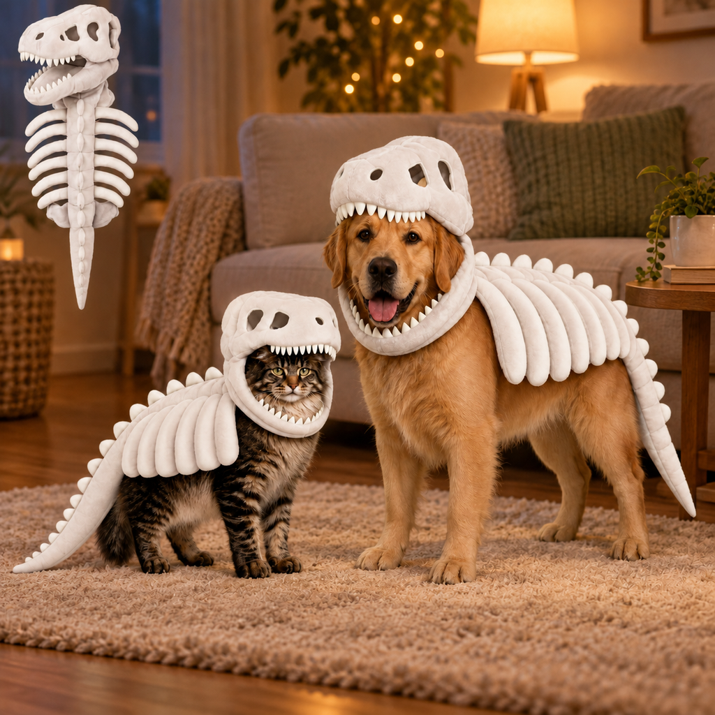 White dinosaur skeleton costume hat and body set