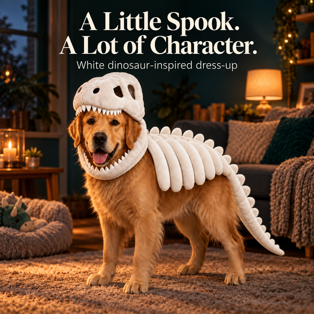 Pet Dinosaur Skeleton Costume Hat and Body Strap