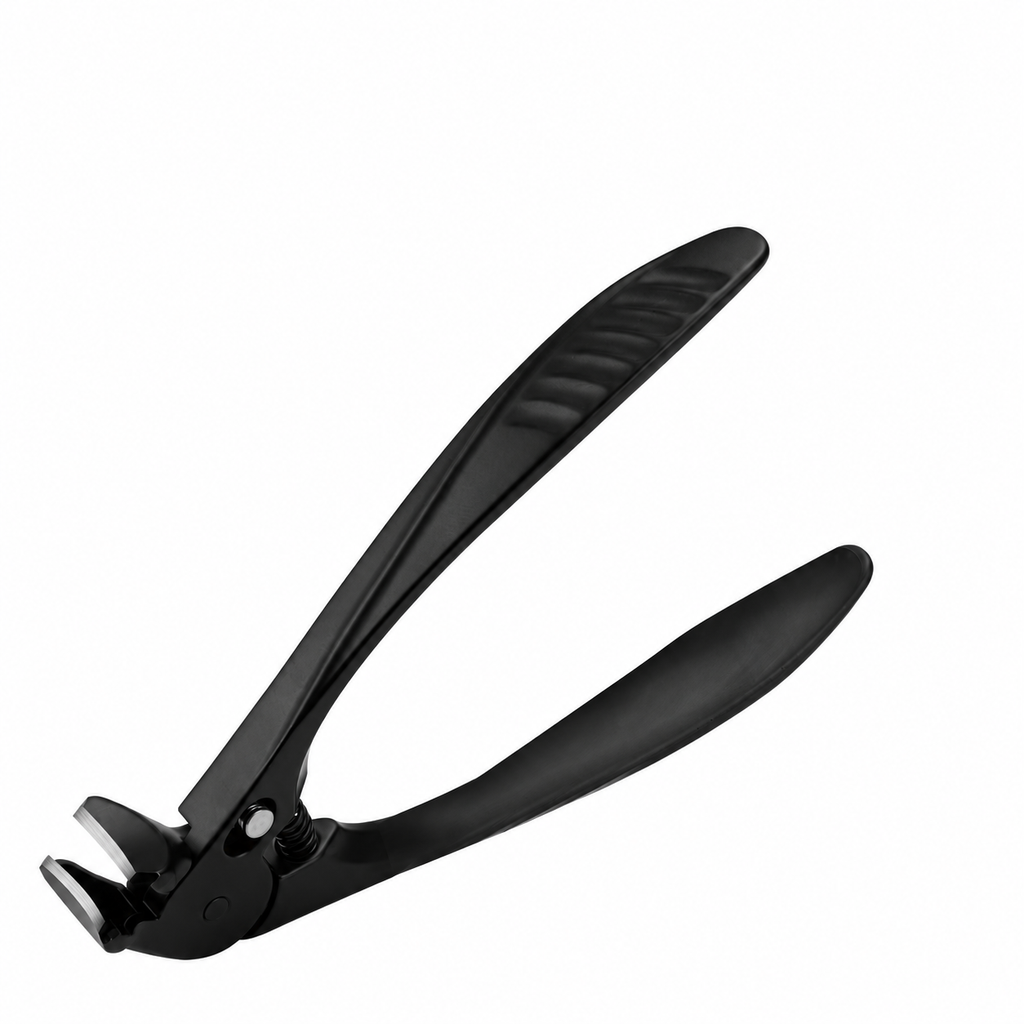 Black stainless steel nail clipper on white background