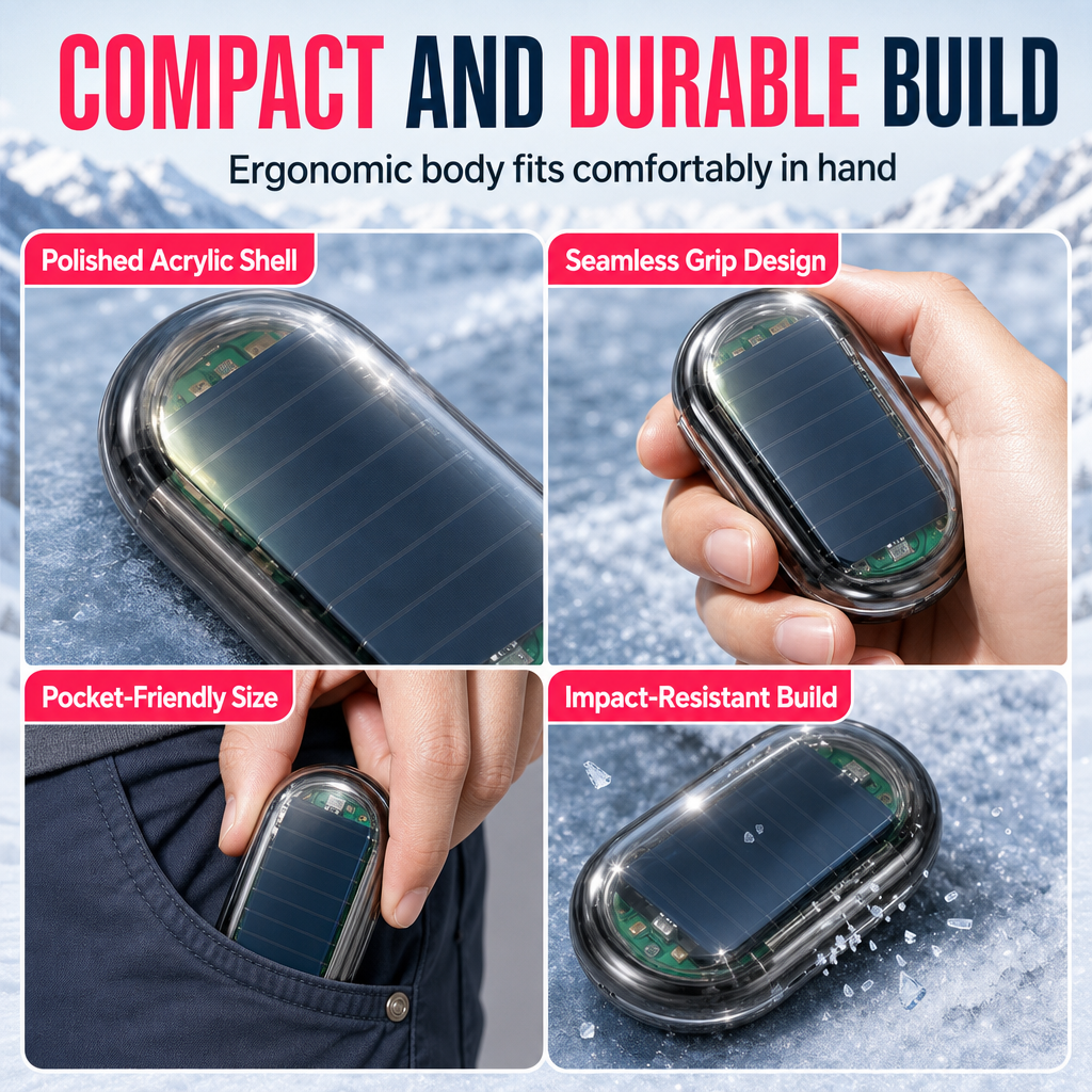Close views of compact black snow remover device