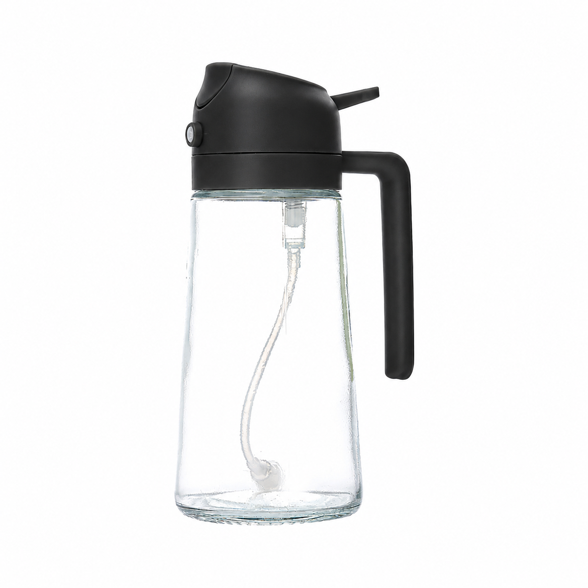 Black oil sprayer and dispenser bottle on a white background