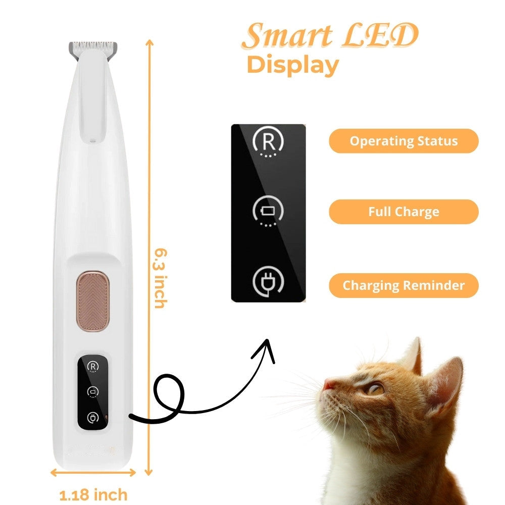 White cordless pet paw trimmer with LED display