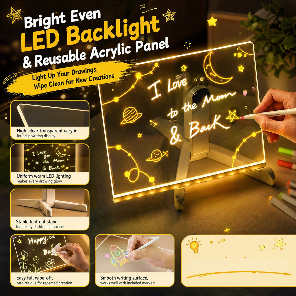 Acrylic panel, LED lighting and desktop support details