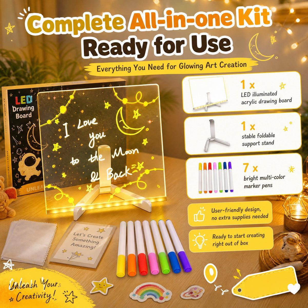 LED Acrylic Glowing Note Board with Colors Dry Erase Message Board