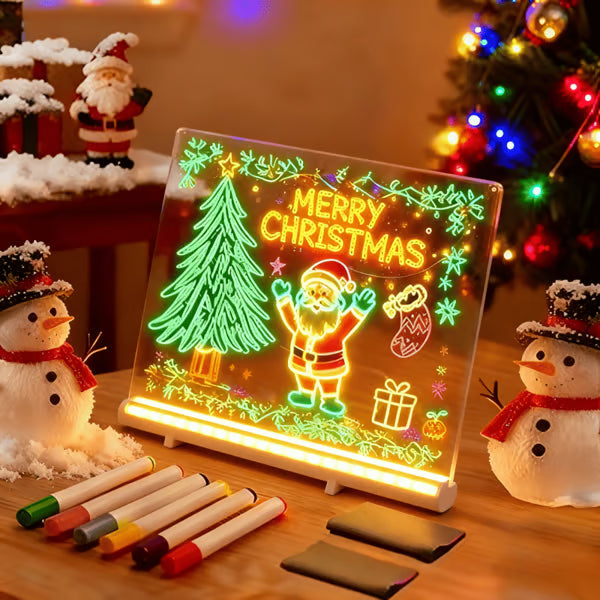 Christmas message board with Santa and tree artwork