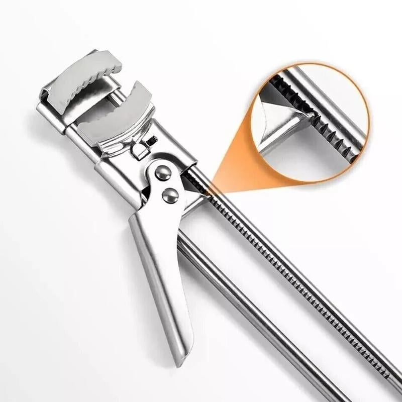 Adjustable stainless steel jar opener and serrated jaw detail