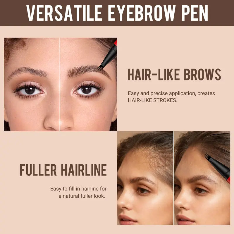 Eyebrow and hairline styling examples with a fork-tip pen