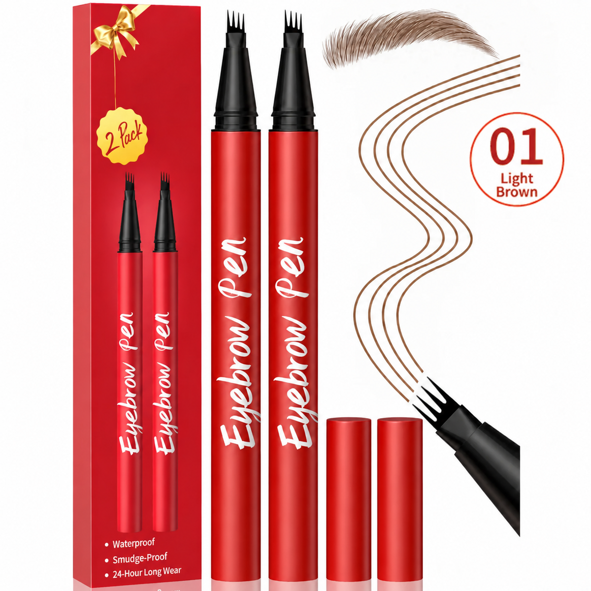 Light Brown two-pen eyebrow set with matching color strokes