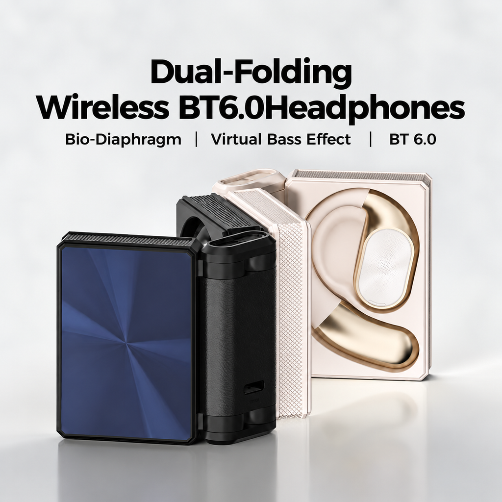 Open-Ear Wireless Bluetooth Headphones Foldable Sports Earphones with Charging Case