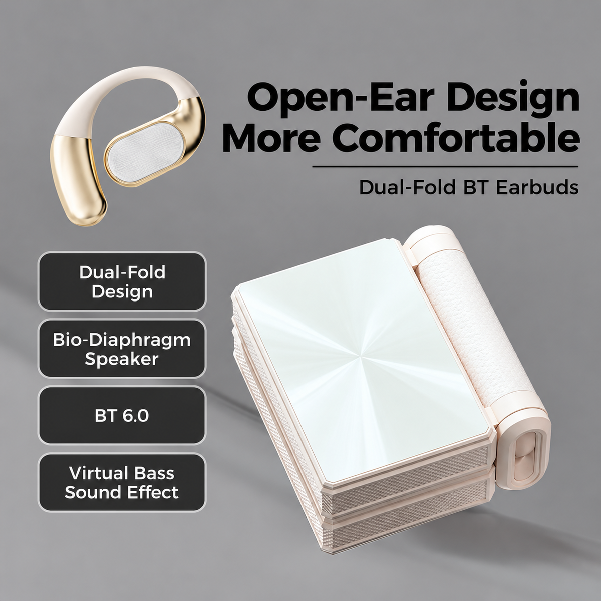Open-Ear Wireless Bluetooth Headphones Foldable Sports Earphones with Charging Case