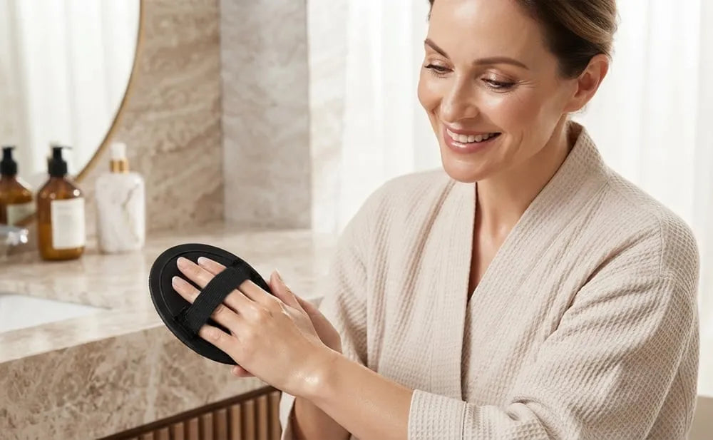 Scrubber held using the finger-loop grip
