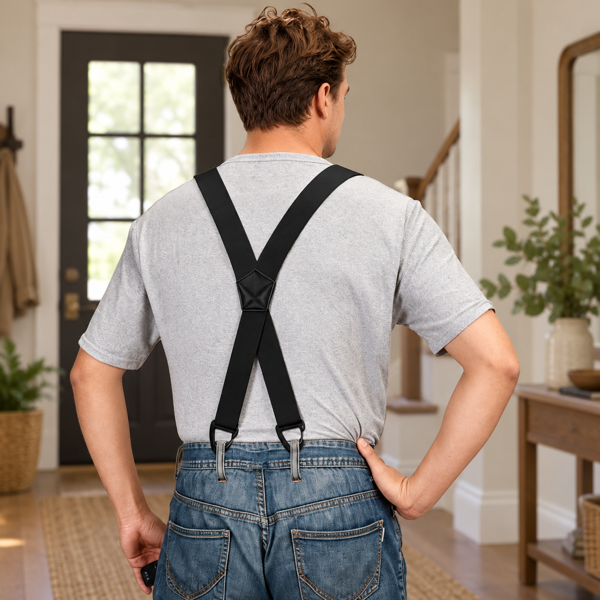 Men's Heavy Duty Adjustable Suspenders with Swivel Hook Clips — X-Back or Y-Back