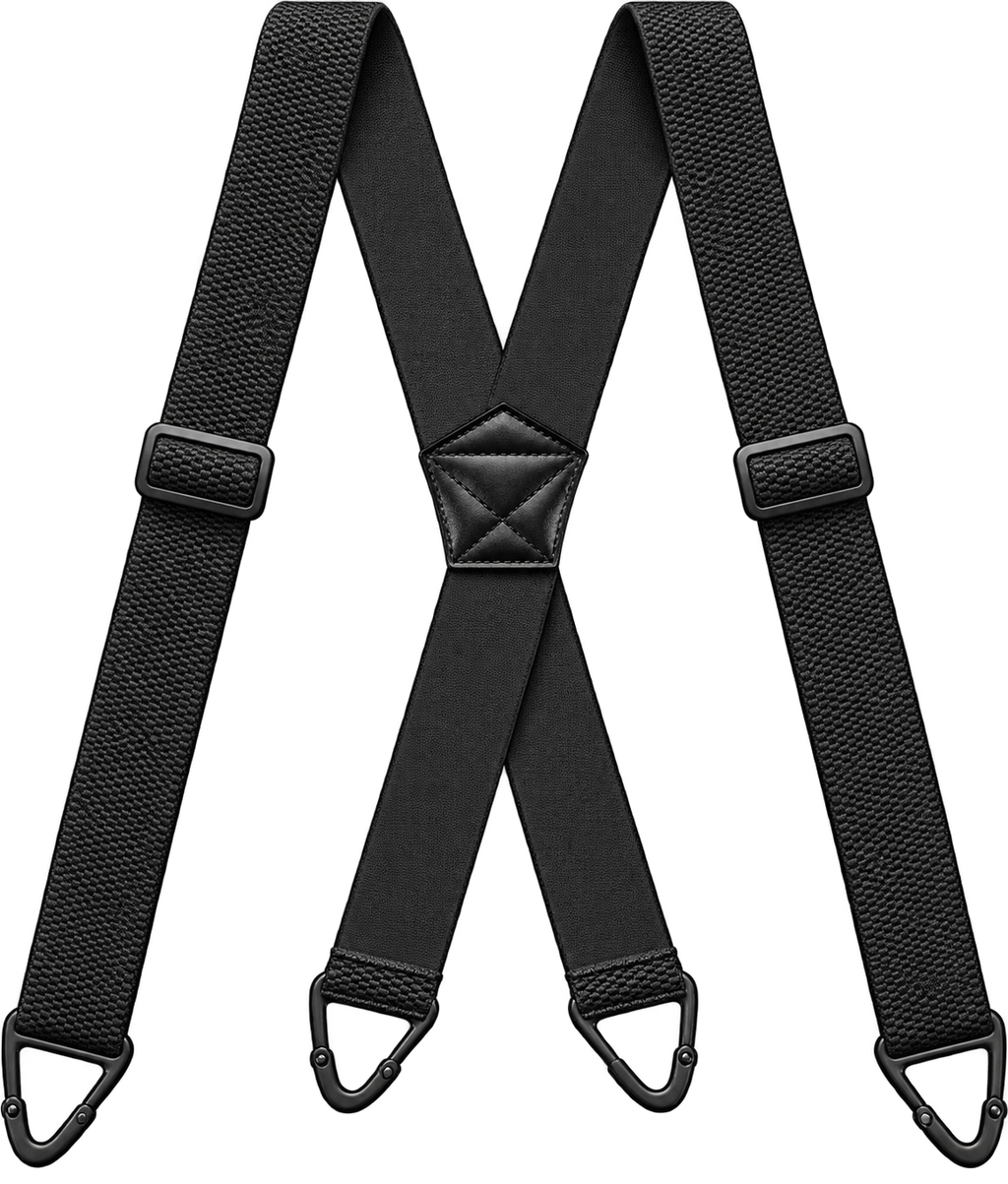 Black X-back four-hook adjustable suspenders