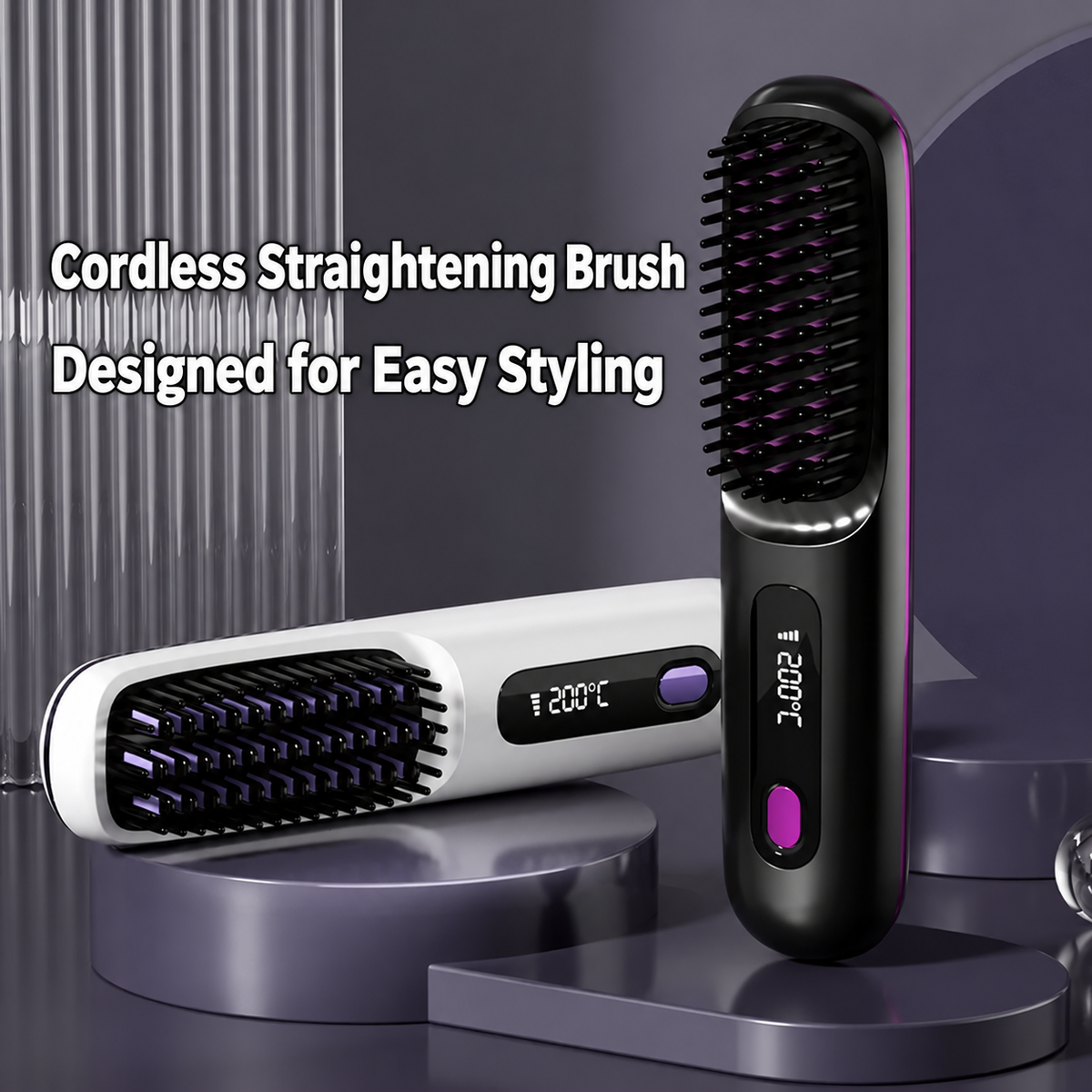 Black and white cordless LCD straightening brushes