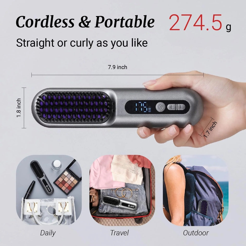 Cordless Heated Hair Straightener Brush