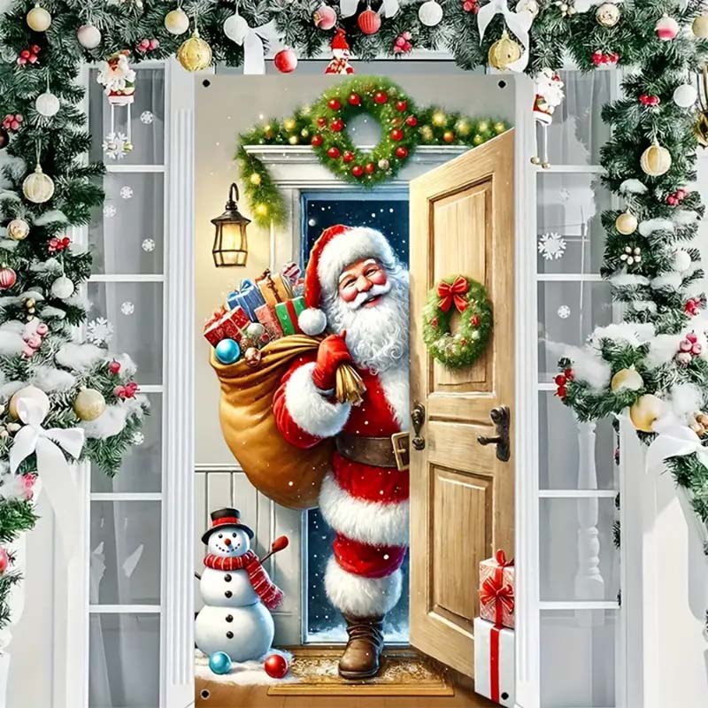 Christmas Santa Claus Front Door Cover Decoration Banner