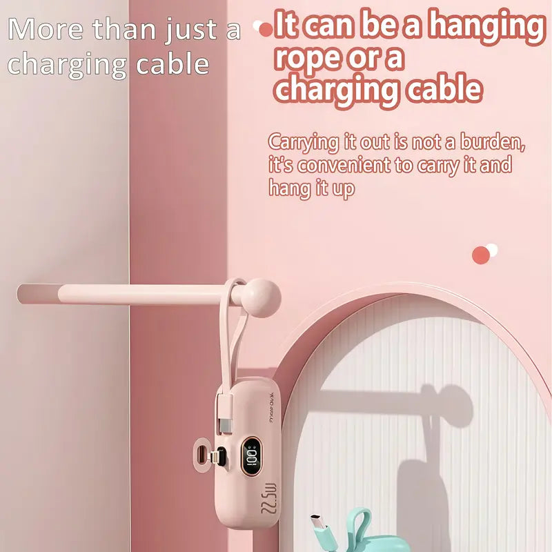 Mini Capsule Portable Power Bank with Built-in Cable Fast Charging
