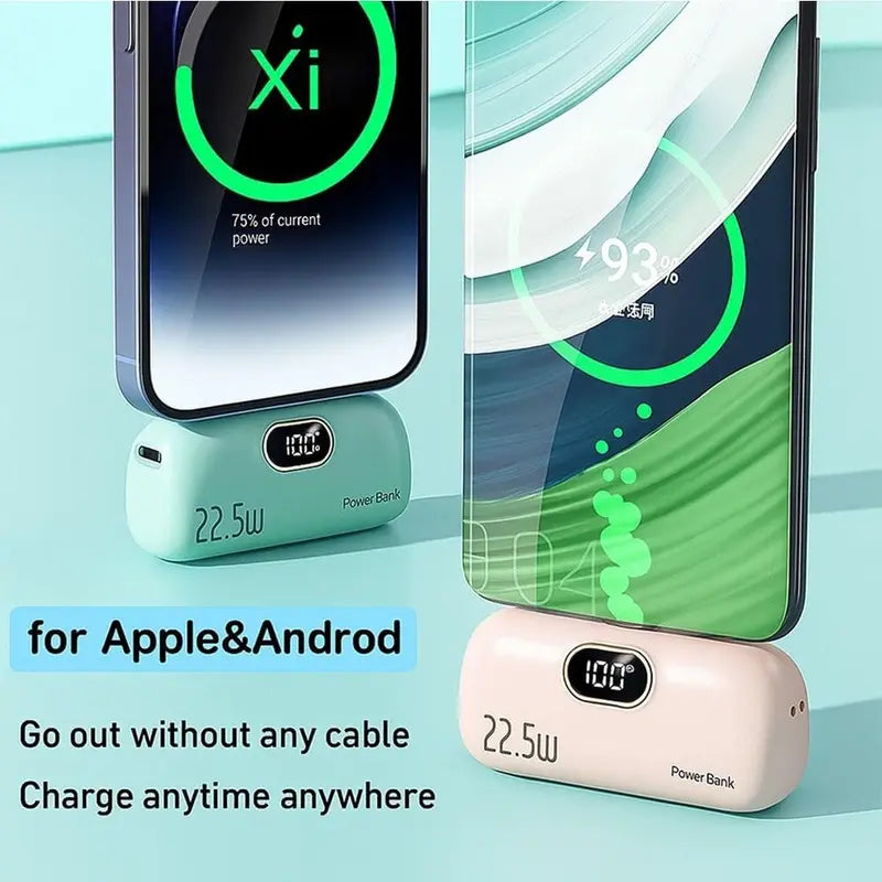 Mini Capsule Portable Power Bank with Built-in Cable Fast Charging