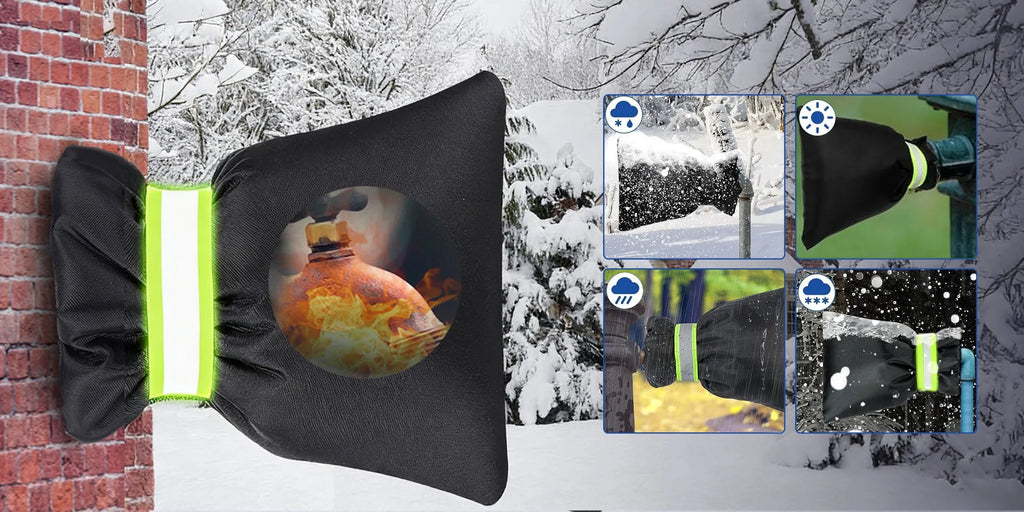 Faucet cover in a winter outdoor setting