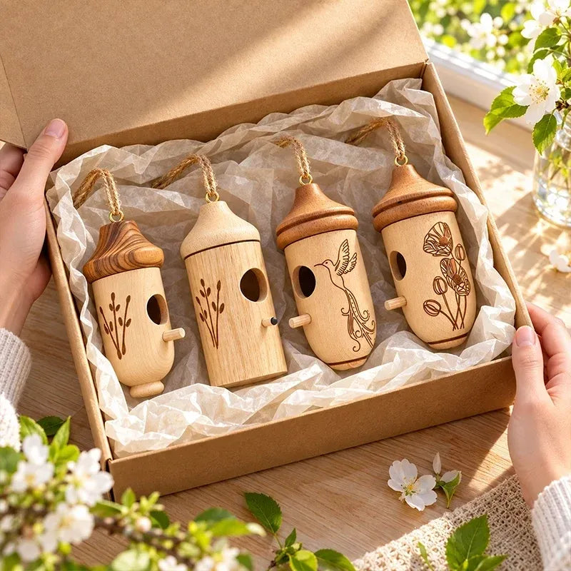 Handmade Wooden Hummingbird House Acorn Hanging Birdhouse Garden Decor