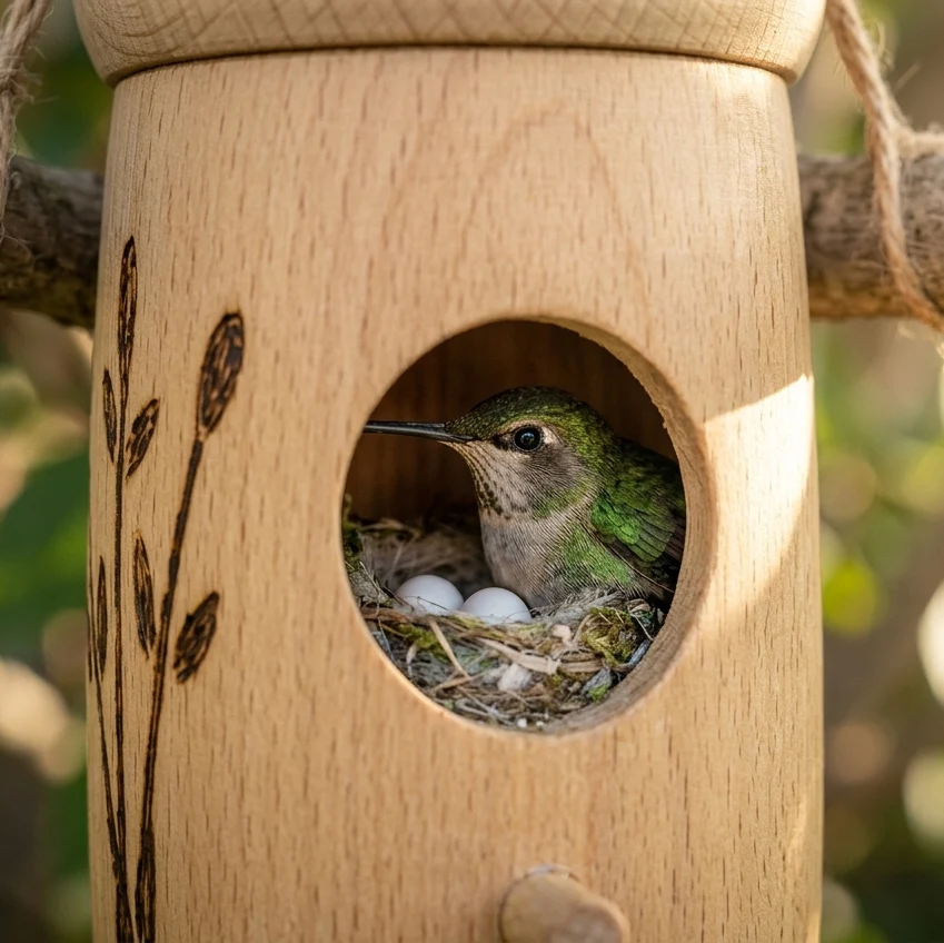 Handmade Wooden Hummingbird House Acorn Hanging Birdhouse Garden Decor