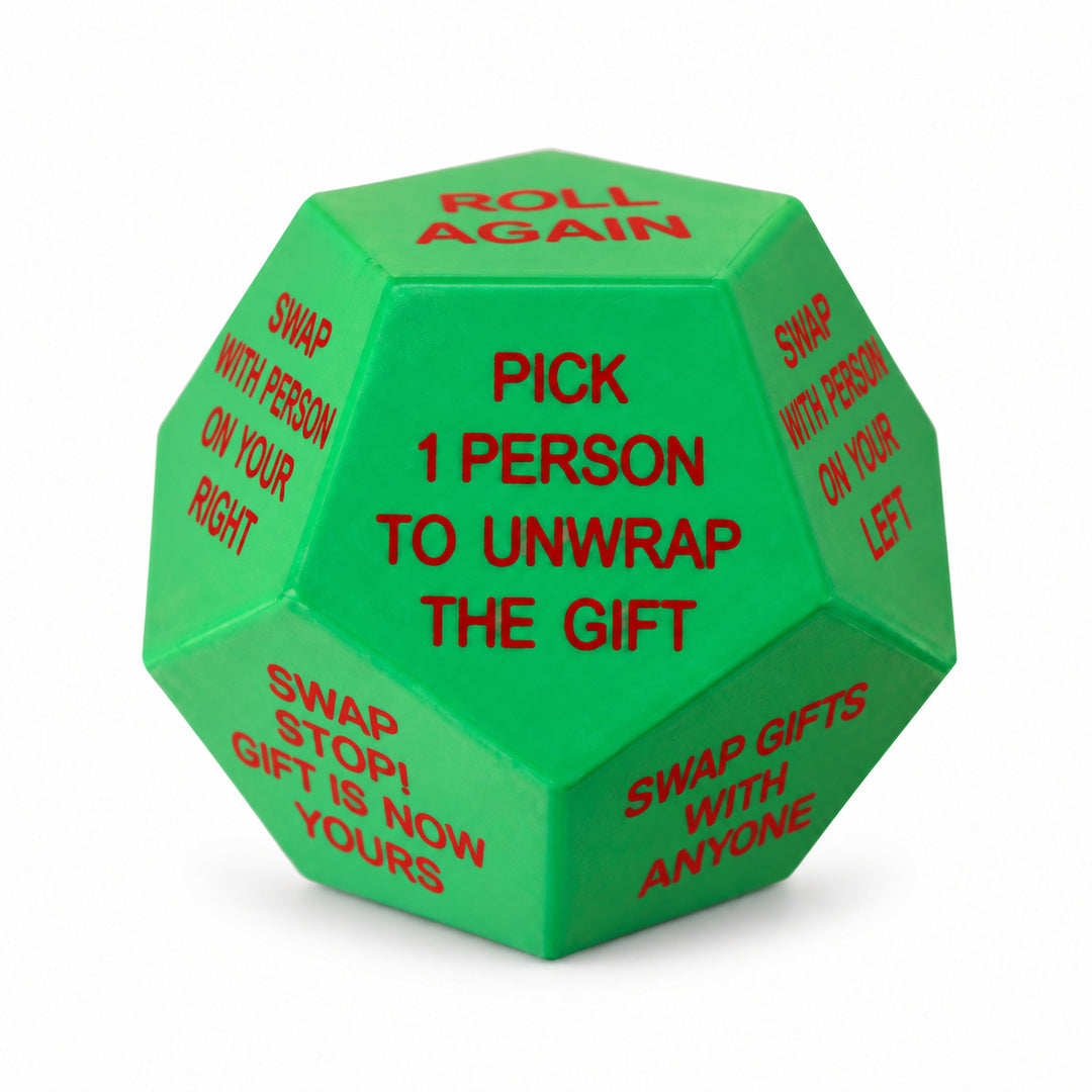 Text Design green gift exchange die on a white background
