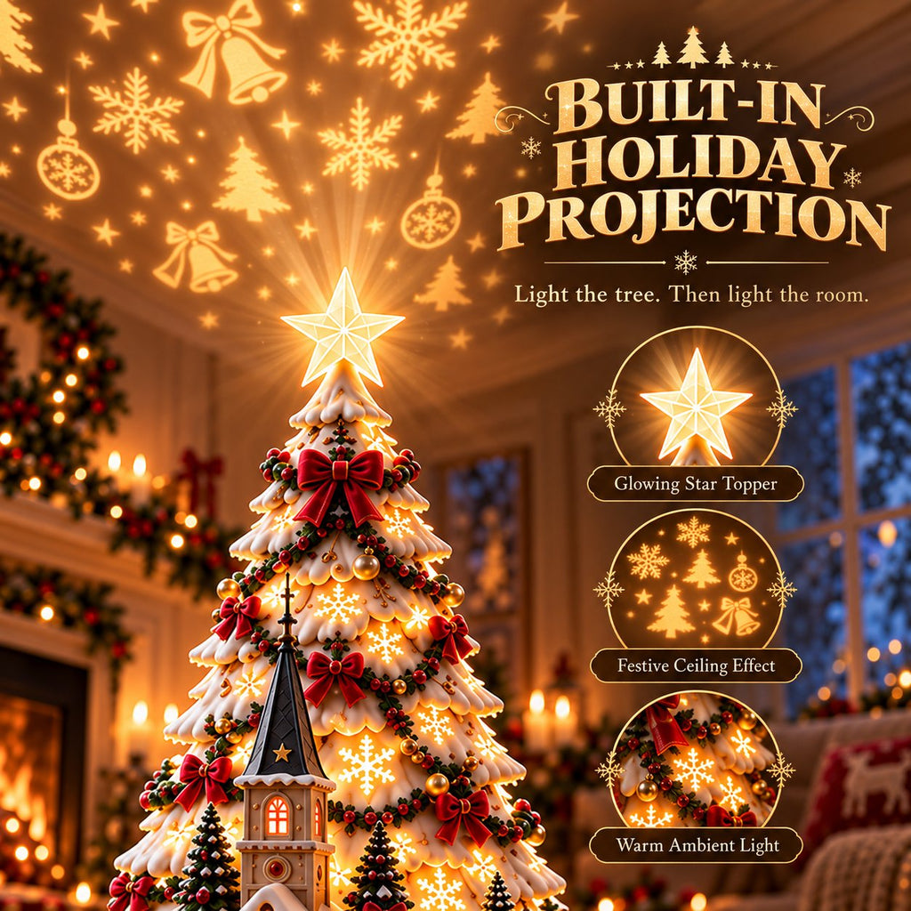 Lighted Christmas Village Tree Tabletop Ornament with Moving Train