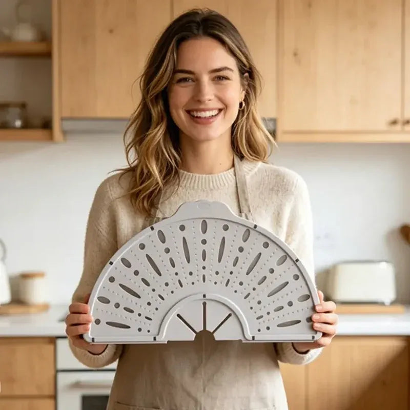 Half-folded guard held in a kitchen