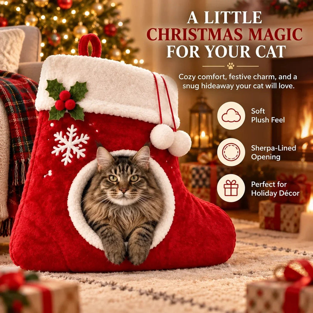 Christmas Stocking Shaped Plush Cat Bed Cave