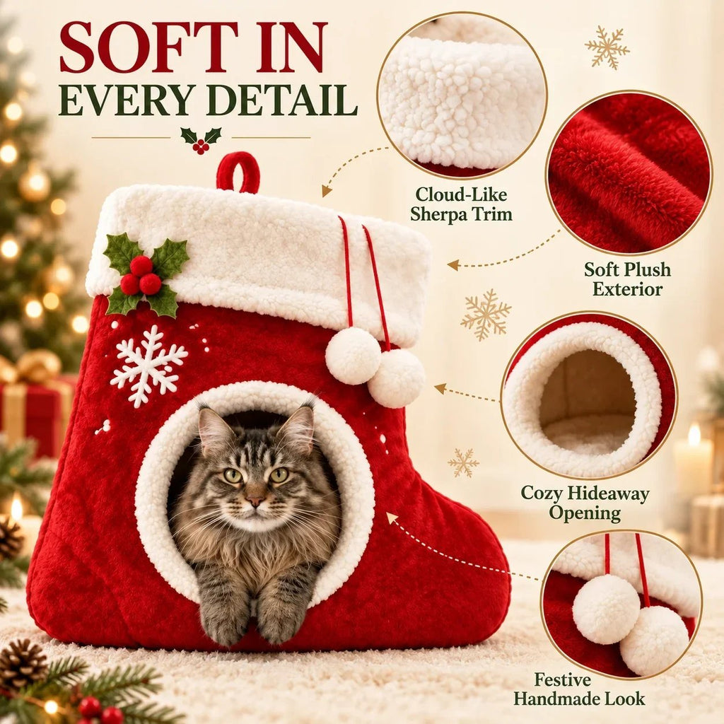 Christmas Stocking Shaped Plush Cat Bed Cave