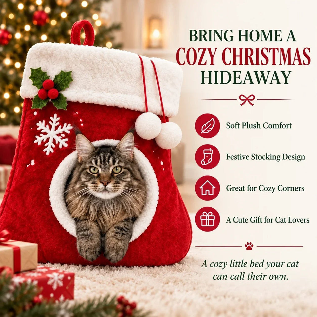 Christmas Stocking Shaped Plush Cat Bed Cave